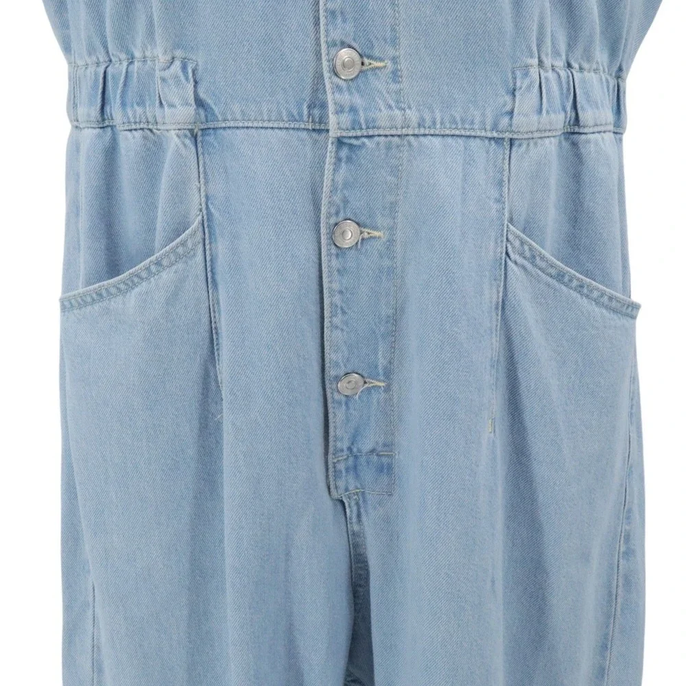 Free People We The Free Marci Denim Coverall Jumpsuit Clear Skies XL Light Wash - Picture 5 of 8